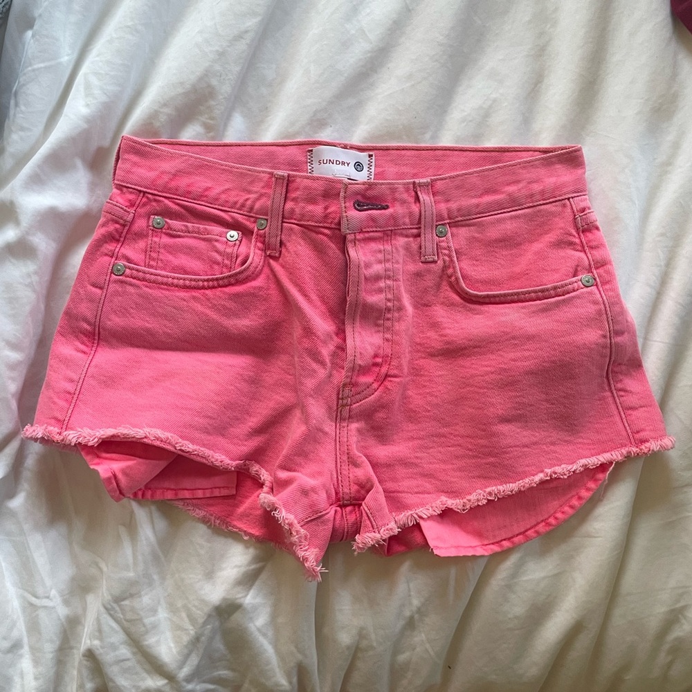 Neon Pink Sundry Denim Jean Shorts